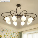 GobekUsa Traditional Oval White Glass Semi Flush Mount Ceiling Light with 6/8 Lights - Black Finish for Living Room
