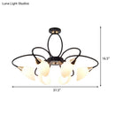 GobekUsa Traditional Oval White Glass Semi Flush Mount Ceiling Light with 6/8 Lights - Black Finish for Living Room
