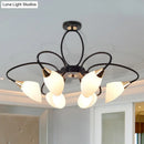 GobekUsa Traditional Oval White Glass Semi Flush Mount Ceiling Light with 6/8 Lights - Black Finish for Living Room