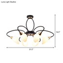 GobekUsa Traditional Oval White Glass Semi Flush Mount Ceiling Light with 6/8 Lights - Black Finish for Living Room