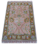 Traditional Peach And Brown Hand Knotted 2x3 Wool Rug