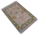 Traditional Peach And Brown Hand Knotted 2x3 Wool Rug
