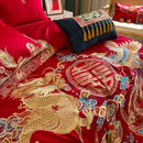 GobekUsa Luxury Gold Loong Phoenix Embroidery Bedding Set, 1000TC Egyptian Cotton