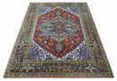 Traditional Rust, Ivory, Beige and Charcoal 9x12 Hand knotted Wool Area Rug, Living Room and Bedroom Rug by The Rug Decor
