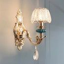 GobekUsa Small Gold Drum Wall Mount Traditional Seedy Crystal Bedroom Wall Lamp Fixture