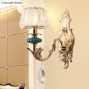 GobekUsa Small Gold Drum Wall Mount Traditional Seedy Crystal Bedroom Wall Lamp Fixture