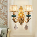 GobekUsa Small Gold Drum Wall Mount Traditional Seedy Crystal Bedroom Wall Lamp Fixture