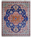 Traditional Serapi Design Blue And Pink Hand Knotted Wool Area Rug