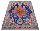 Traditional Serapi Design Blue And Pink Hand Knotted Wool Area Rug