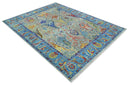 Traditional Silver and Blue Antique Style Colorful Hand knotted wool Area Rug