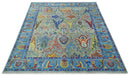 Traditional Silver and Blue Antique Style Colorful Hand knotted wool Area Rug