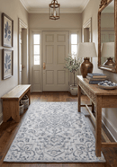 Blue Silver White Hand Tufted Wool Area Rug 5x8 - Medallion Design