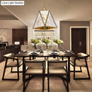 GobekUsa Traditional Silver/Clear Glass Triangle Hanging Lamp for Living Room with 1 Bulb
