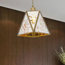GobekUsa Traditional Silver/Clear Glass Triangle Hanging Lamp for Living Room with 1 Bulb