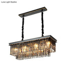 GobekUsa Smoke Gray Crystal Block Rectangle Chandelier Lamp - Traditional, 8/11 Heads, Matte Black Hanging Light for Dining Room
