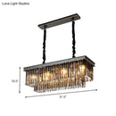 GobekUsa Smoke Gray Crystal Block Rectangle Chandelier Lamp - Traditional, 8/11 Heads, Matte Black Hanging Light for Dining Room
