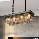 GobekUsa Smoke Gray Crystal Block Rectangle Chandelier Lamp - Traditional, 8/11 Heads, Matte Black Hanging Light for Dining Room