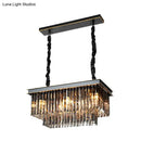 GobekUsa Smoke Gray Crystal Block Rectangle Chandelier Lamp - Traditional, 8/11 Heads, Matte Black Hanging Light for Dining Room