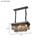 GobekUsa Smoke Gray Crystal Block Rectangle Chandelier Lamp - Traditional, 8/11 Heads, Matte Black Hanging Light for Dining Room