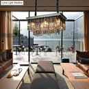 GobekUsa Smoke Gray Crystal Block Rectangle Chandelier Lamp - Traditional, 8/11 Heads, Matte Black Hanging Light for Dining Room