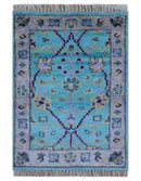 Traditional Style 2x3 Blue And Purple Hand Knotted Wool Rug by The Rug Decor