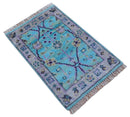 Traditional Style 2x3 Blue And Purple Hand Knotted Wool Rug by The Rug Decor