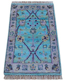 Traditional Style 2x3 Blue And Purple Hand Knotted Wool Rug by The Rug Decor
