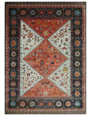 Traditional Tribal Rust And Ivory 8x11 Hand Knotted wool Area Rug