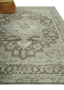 Beige and Brown Traditional Turkish Wool Area Rug - Hand Knotted