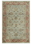 Traditional Turkish Design Beige and Rust 6x8.6 Hand Knotted Wool Area Rug
