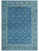 Traditional Turkish Design Blue 10x14 Hand Knotted Wool Area Rug