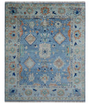 Traditional Turkish Design Blue And Beige 8x10 Hand knotted Wool Area Rug