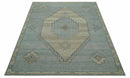 Traditional Medallion Design Blue and Beige Hand Knotted Wool Rug Custom Made