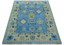 Traditional Turkish Design Blue And Ivory 8x10 Hand knotted Wool Rug