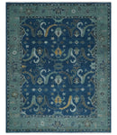 Traditional Turkish Design Hand Knotted Oriental Oushak Blue and Aqua Wool Area Rug