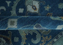 Traditional Turkish Design Hand Knotted Oriental Oushak Blue and Aqua Wool Area Rug
