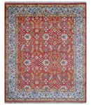 Traditional Turkish Design Rust And Blue Hand Knotted Wool Rug by The Rug Decor