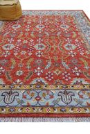 Traditional Turkish Design Rust And Blue Hand Knotted Wool Rug by The Rug Decor