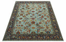 Traditional Turkish Knot Fine Blue And Rust Hand knotted Wool Area Rug