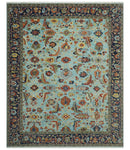 Traditional Turkish Knot Fine Blue And Rust Hand knotted Wool Area Rug