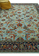 Traditional Turkish Knot Fine Blue And Rust Hand knotted Wool Area Rug