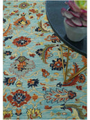 Traditional Turkish Knot Fine Blue And Rust Hand knotted Wool Area Rug