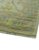 Traditional Turkish Oushak Design Beige And Blue Hand Knotted 12.4x15 Wool Area Rug