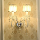 GobekUsa Traditional White Candle Wall Lamp with Clear Crystal Accent and Scalloped Fabric Shade