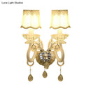 GobekUsa Traditional White Candle Wall Lamp with Clear Crystal Accent and Scalloped Fabric Shade