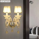 GobekUsa Traditional White Candle Wall Lamp with Clear Crystal Accent and Scalloped Fabric Shade