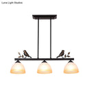 GobekUsa Traditional White Glass Barrel Pendant Light with Birds - 3-Light Black Dining Room Island Fixture