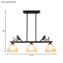 GobekUsa Traditional White Glass Barrel Pendant Light with Birds - 3-Light Black Dining Room Island Fixture