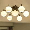 GobekUsa Semi Mount Bubble Shade Living Room Ceiling Light - Traditional White Glass with 5/7 Lights - Black