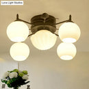 GobekUsa Semi Mount Bubble Shade Living Room Ceiling Light - Traditional White Glass with 5/7 Lights - Black